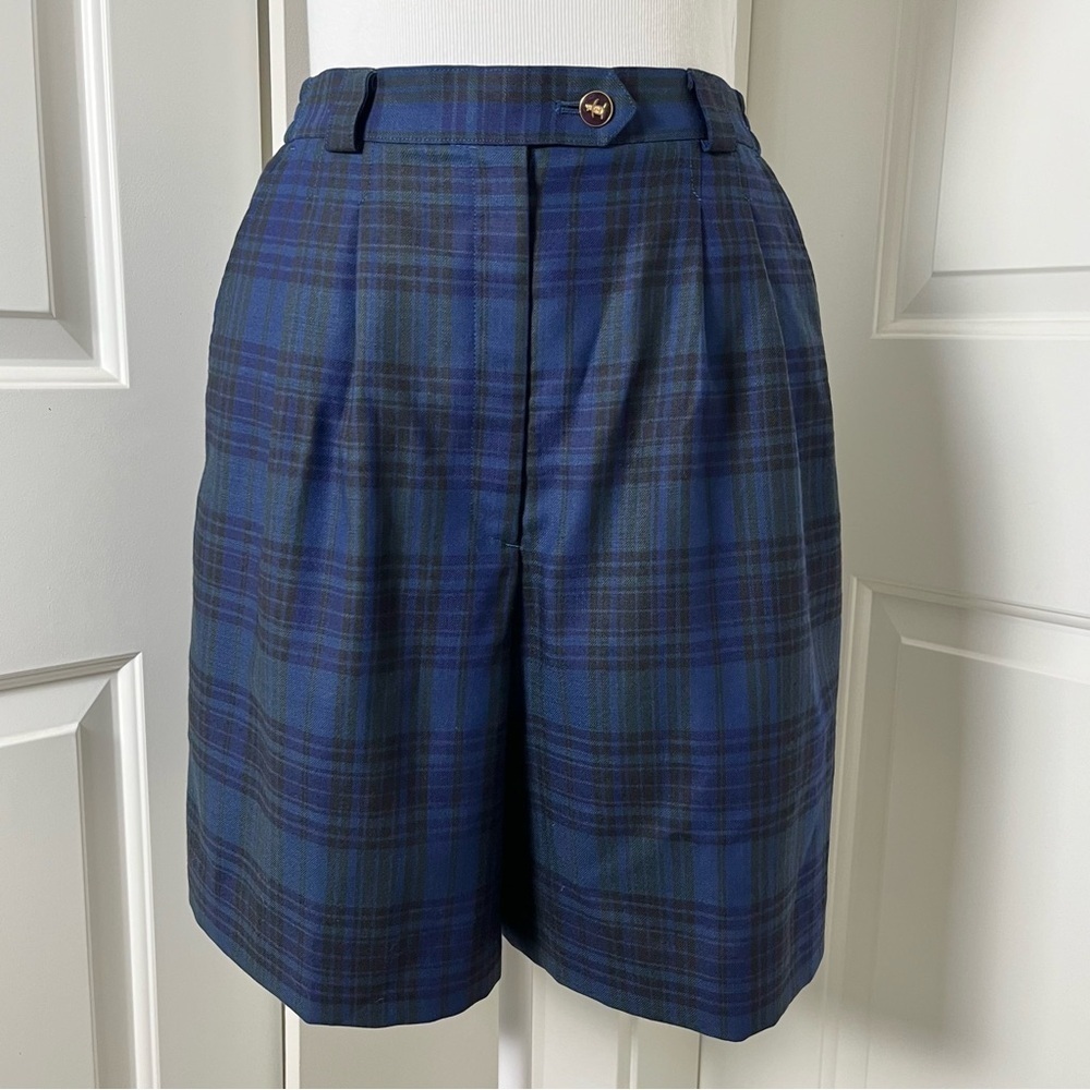 Munsingwear Grand Slam High Waisted Plaid Shorts-Blue & Black-Women Size Large